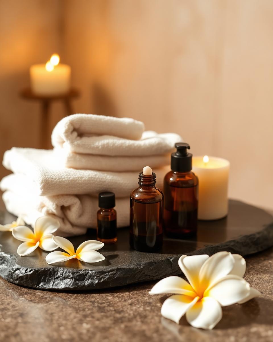 Premium spa oils, towels and candles at Life Line Spa