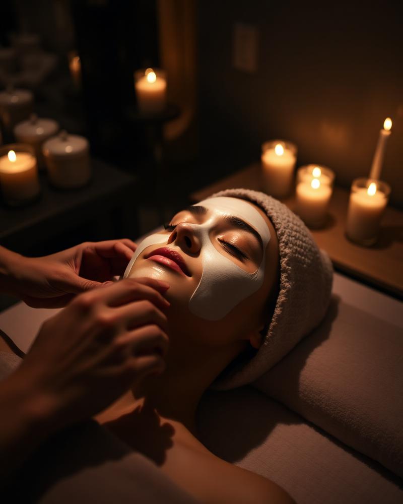 Luxury facial treatment by candlelight
