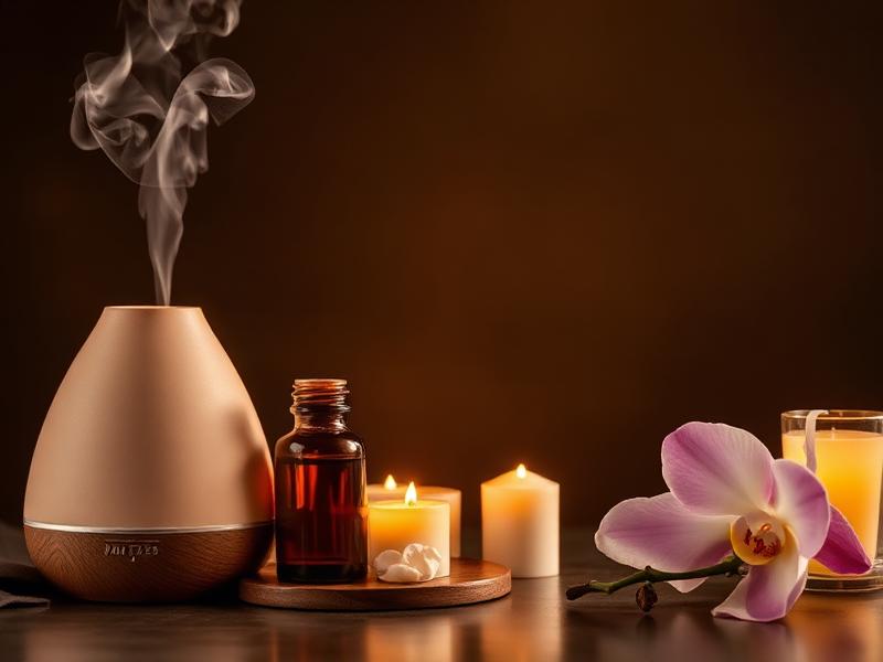 Aroma diffuser with essential oils and orchid